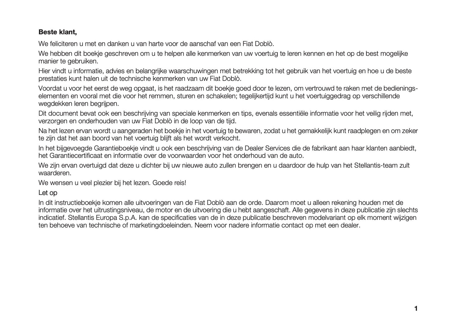 2023-2025 Fiat Doblo Gebruikershandleiding | Nederlands