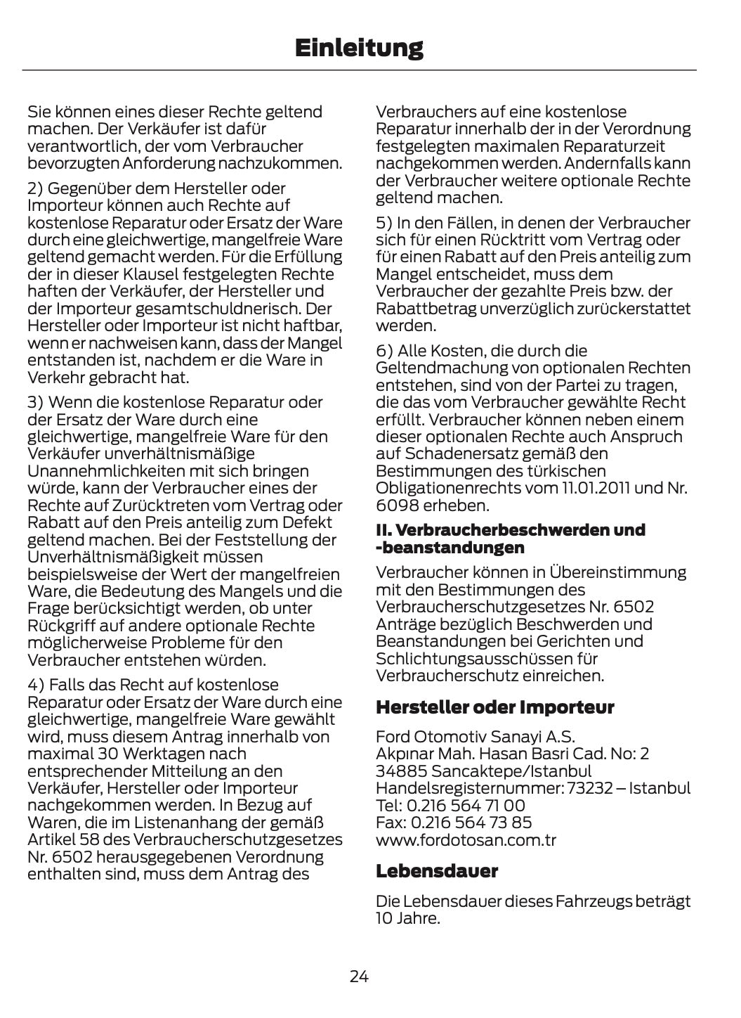 2024-2025 Ford Tourneo Courier/Transit Courier Bedienungsanleitung | Deutsch