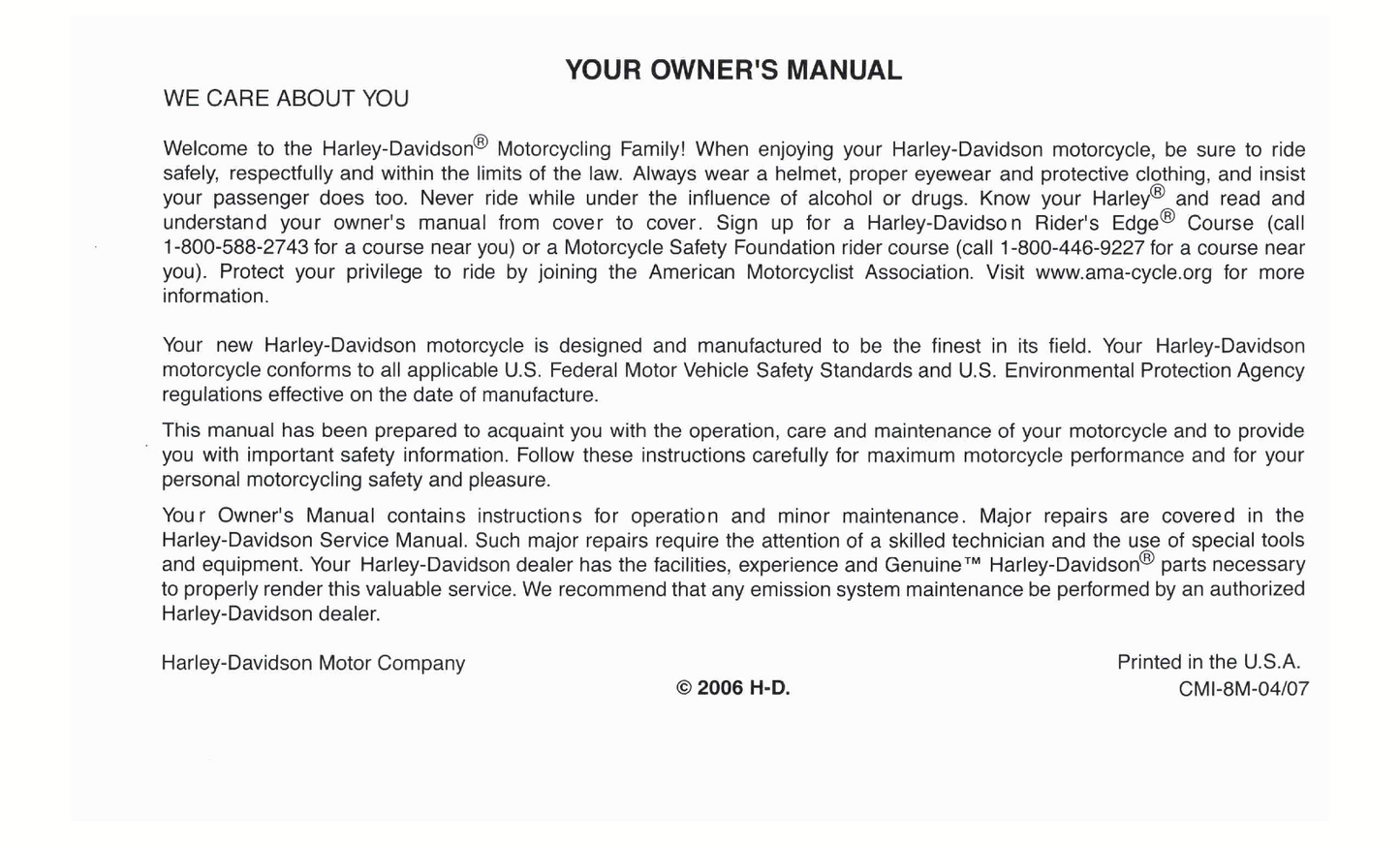 2007 Harley-Davidson Dyna Gebruikershandleiding | Engels