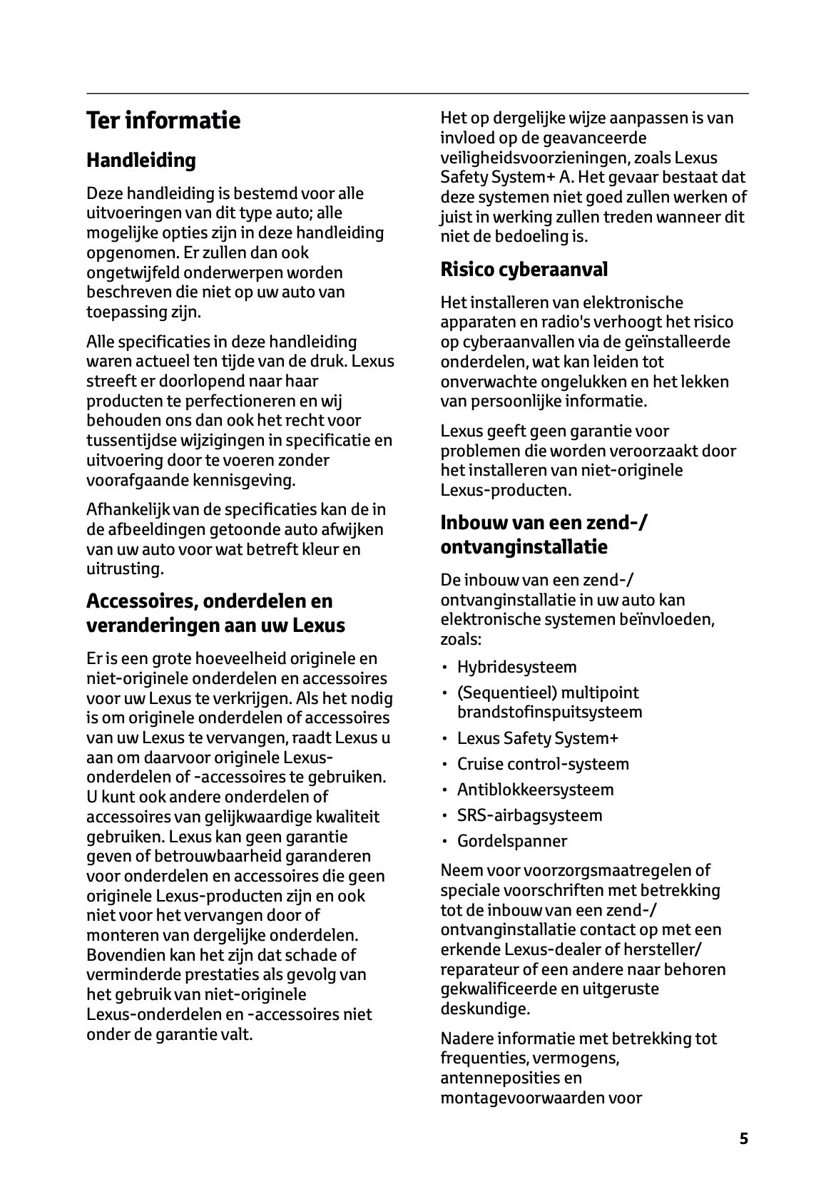 2024 Lexus ES 300h Owner's Manual | Dutch