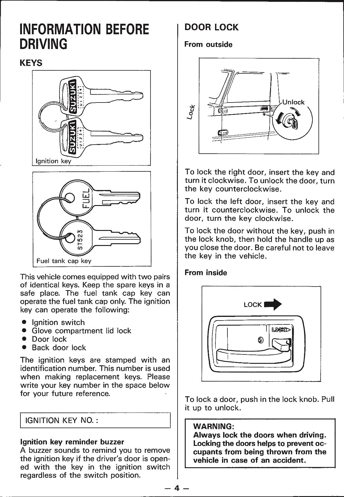 1988 Suzuki Samurai Owner's Manual | English