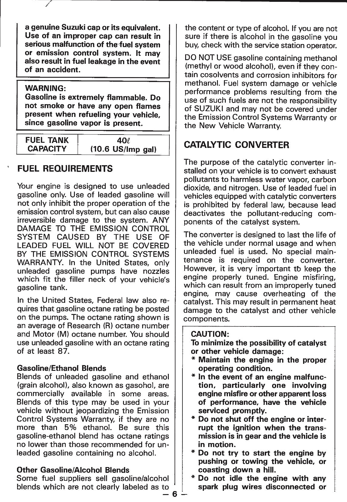 1988 Suzuki Samurai Owner's Manual | English