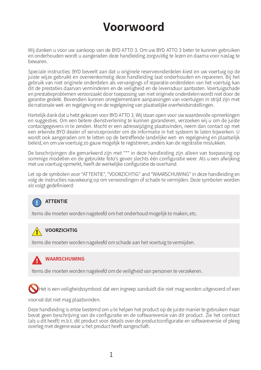 2023-2024 BYD Atto 3 Owner's Manual | Dutch