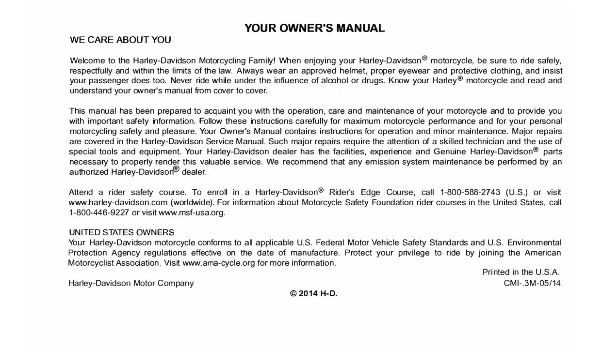 2014 Harley-Davidson FLHTKSE Owner's Manual | English