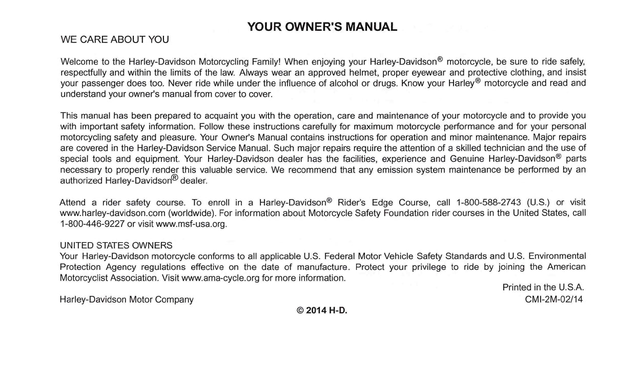 2014 Harley-Davidson FLHRSE Owner's Manual | English