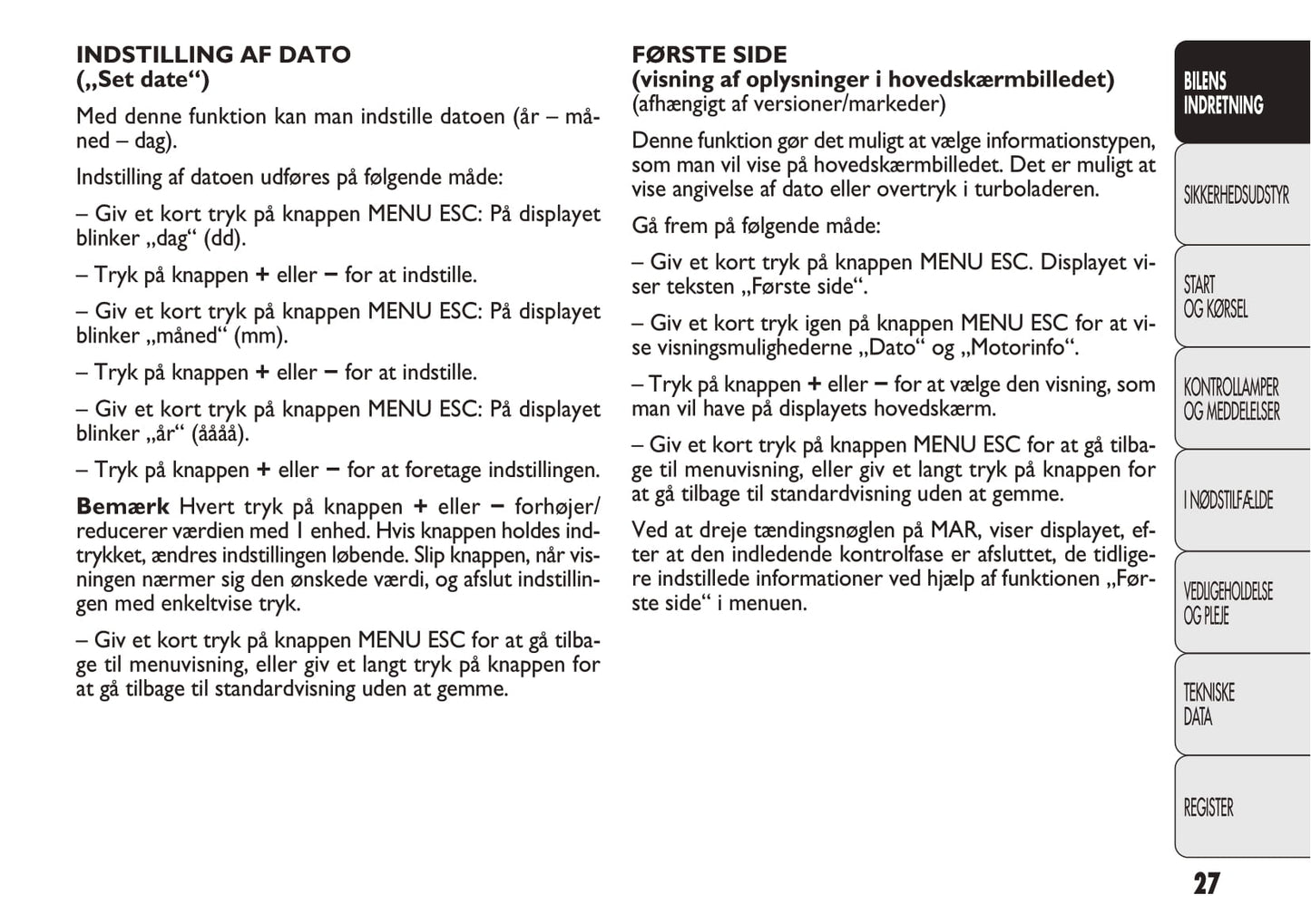 2012-2013 Fiat Punto Gebruikershandleiding | Dansk