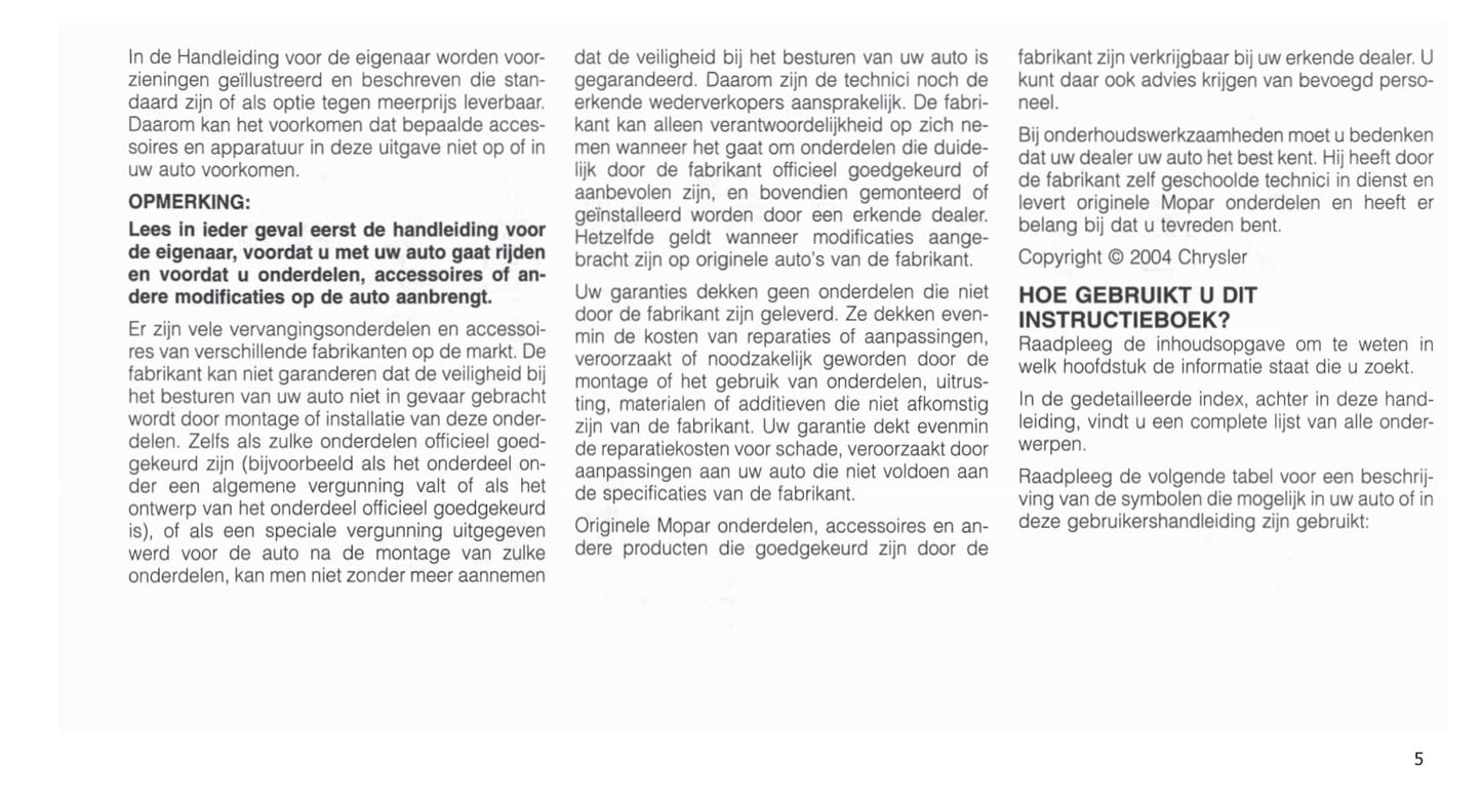 2001-2007 Chrysler Voyager Gebruikershandleiding | Nederlands