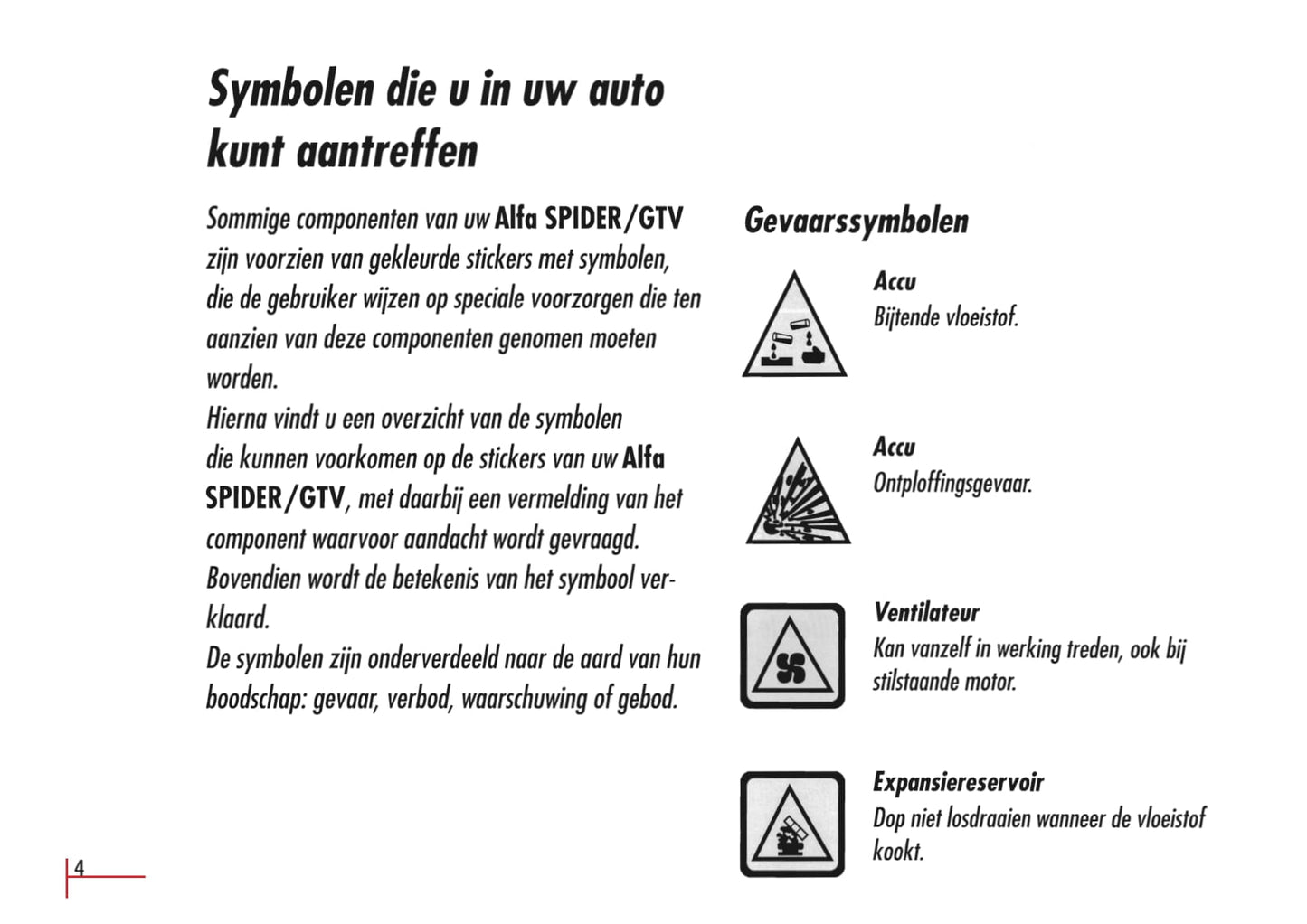 1996-2003 Alfa Romeo Spider/GTV Gebruikershandleiding | Nederlands