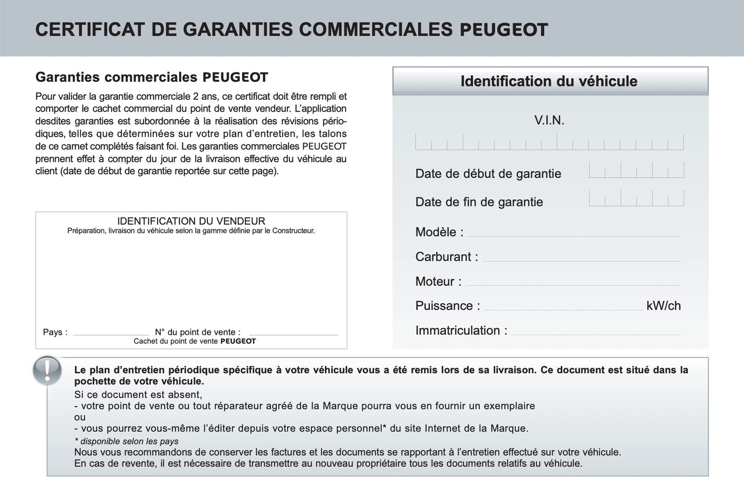 Peugeot Carnet D’entretien et de Garanties 2016 - 2020