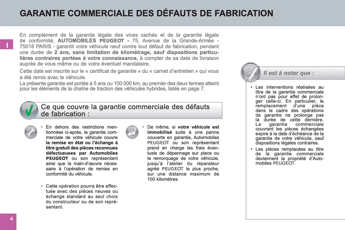 Peugeot Carnet D’entretien et de Garanties 2016 - 2020