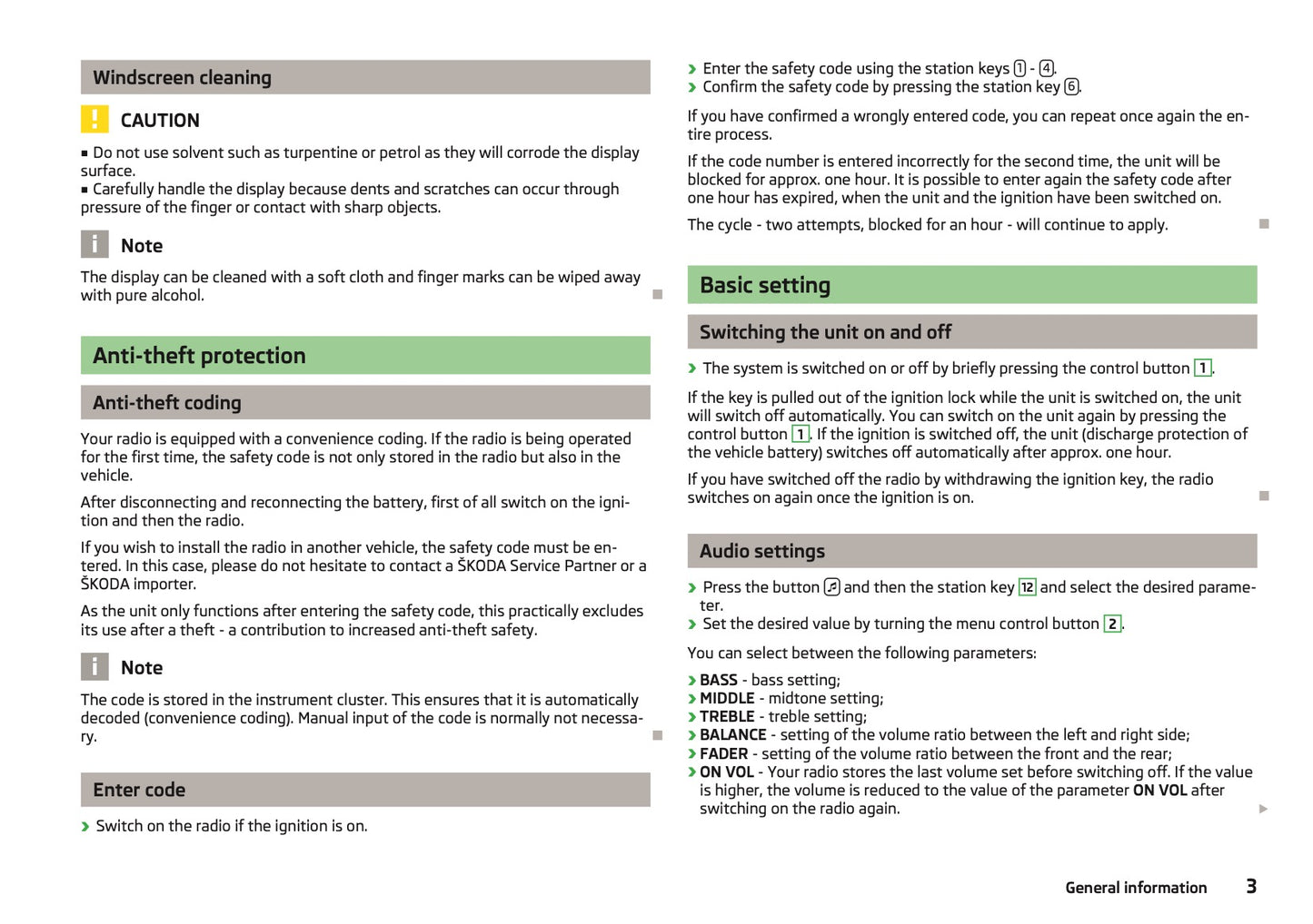Skoda Radio Swing Owner's Manual 2012
