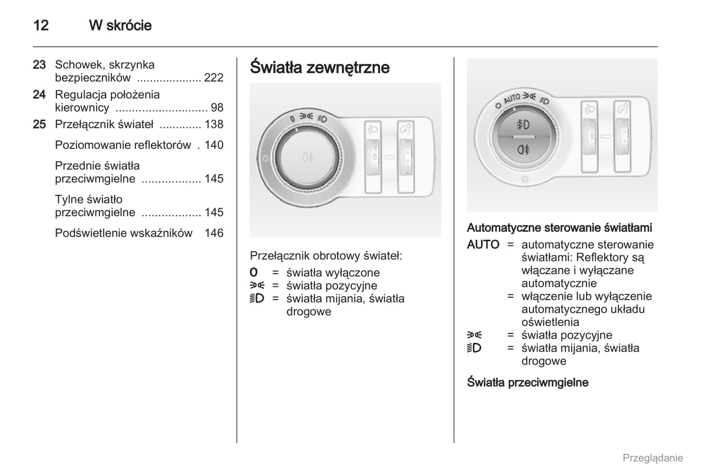 2012 Opel Astra Owner's Manual | Polish