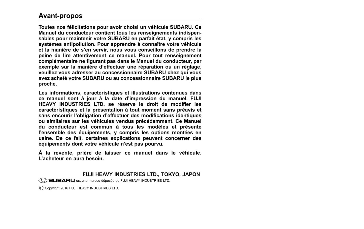 2017-2019 Subaru Legacy/Outback Manuel du propriétaire | Français