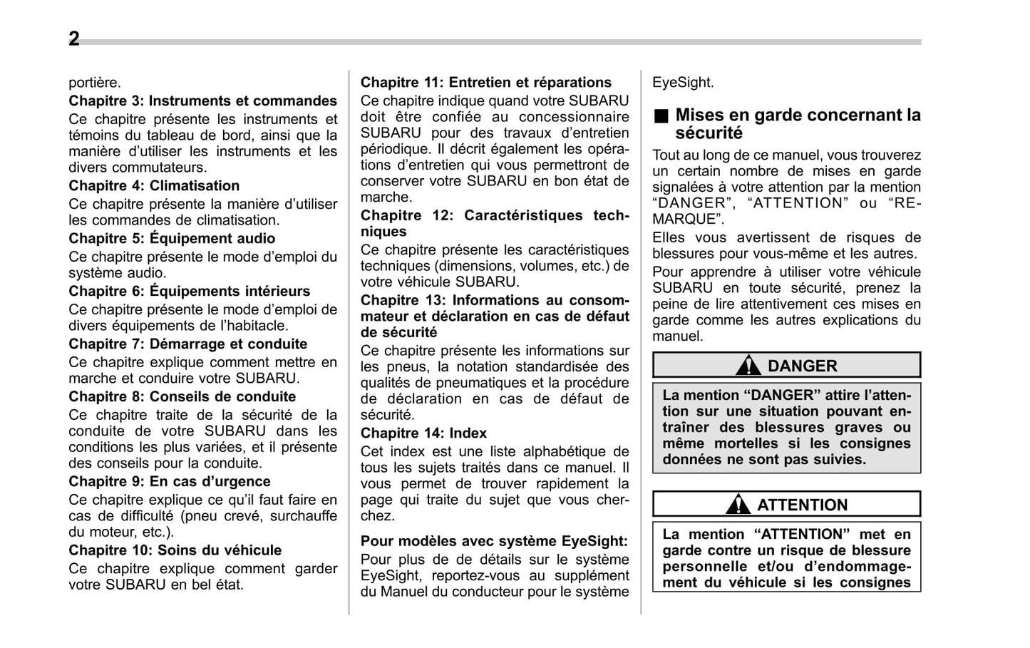 2017-2019 Subaru Legacy/Outback Manuel du propriétaire | Français