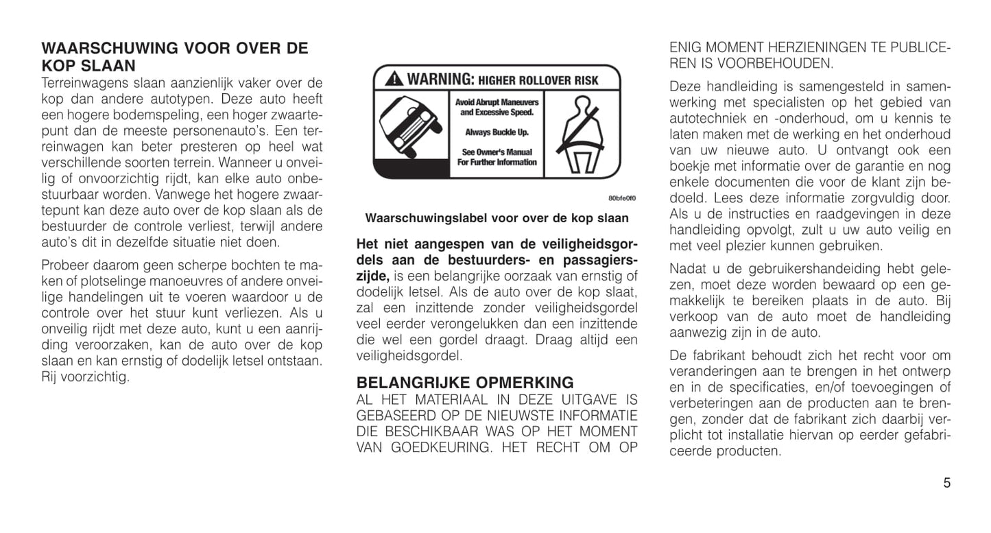 2011-2012 Jeep Grand Cherokee Owner's Manual | Dutch