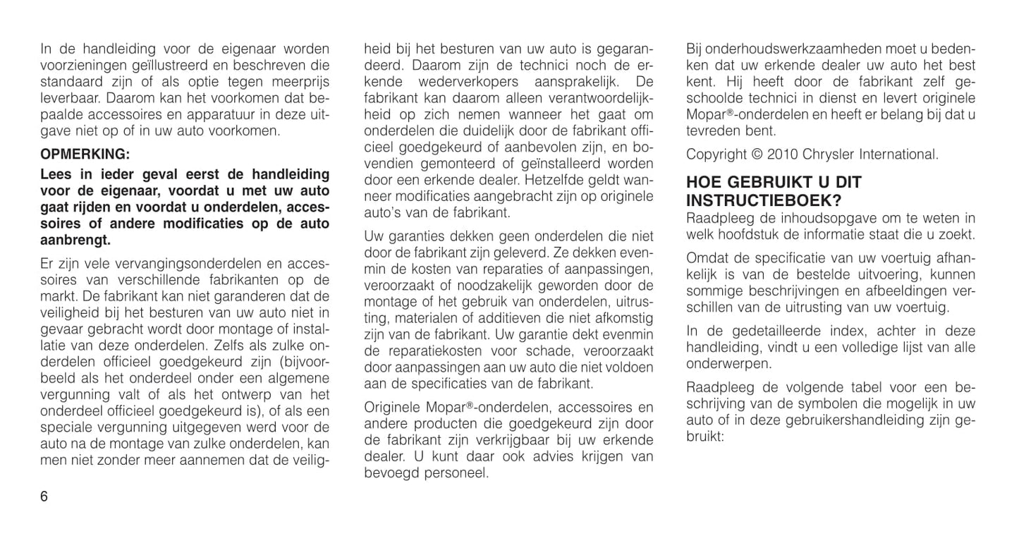 2011-2012 Jeep Grand Cherokee Owner's Manual | Dutch