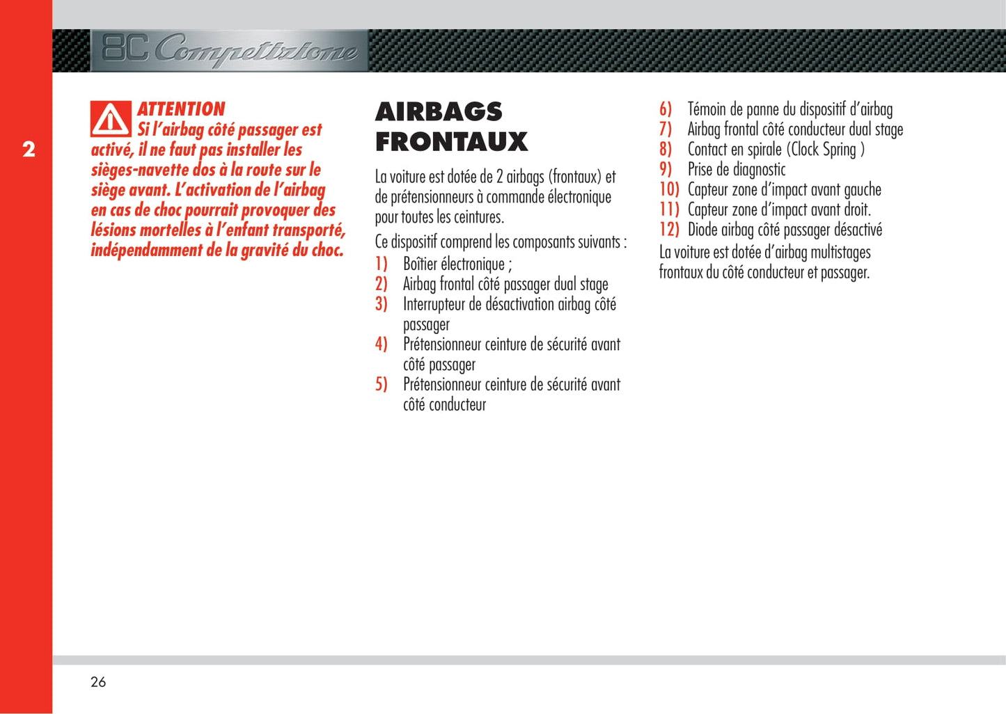 2008 Alfa Romeo 8C Gebruikershandleiding | Frans