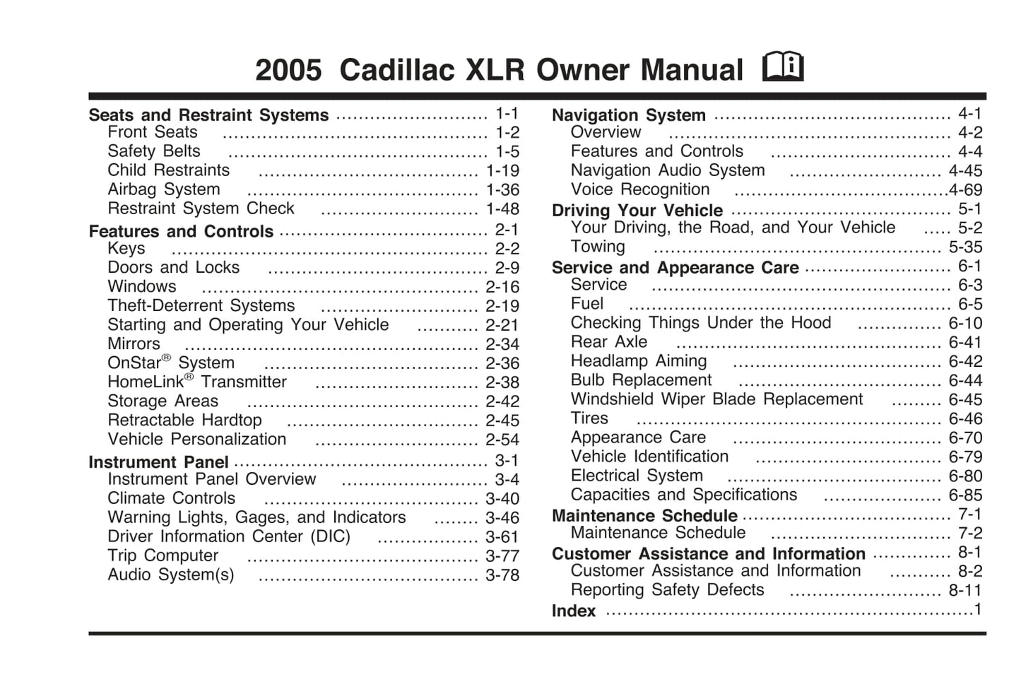 2005 Cadillac XLR Manuel du propriétaire | Anglais