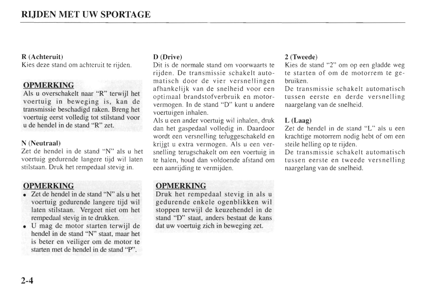 1993-2004 Kia Sportage Manuel du propriétaire | Néerlandais