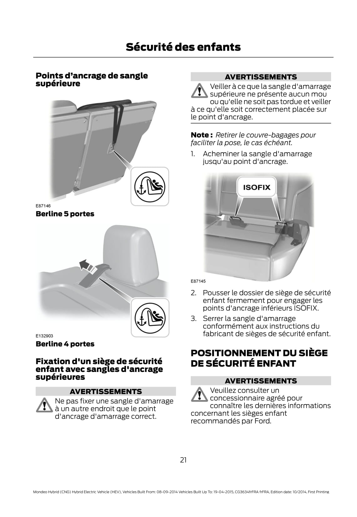 2014-2015 Ford Mondeo/Mondeo Hybrid Owner's Manual | French