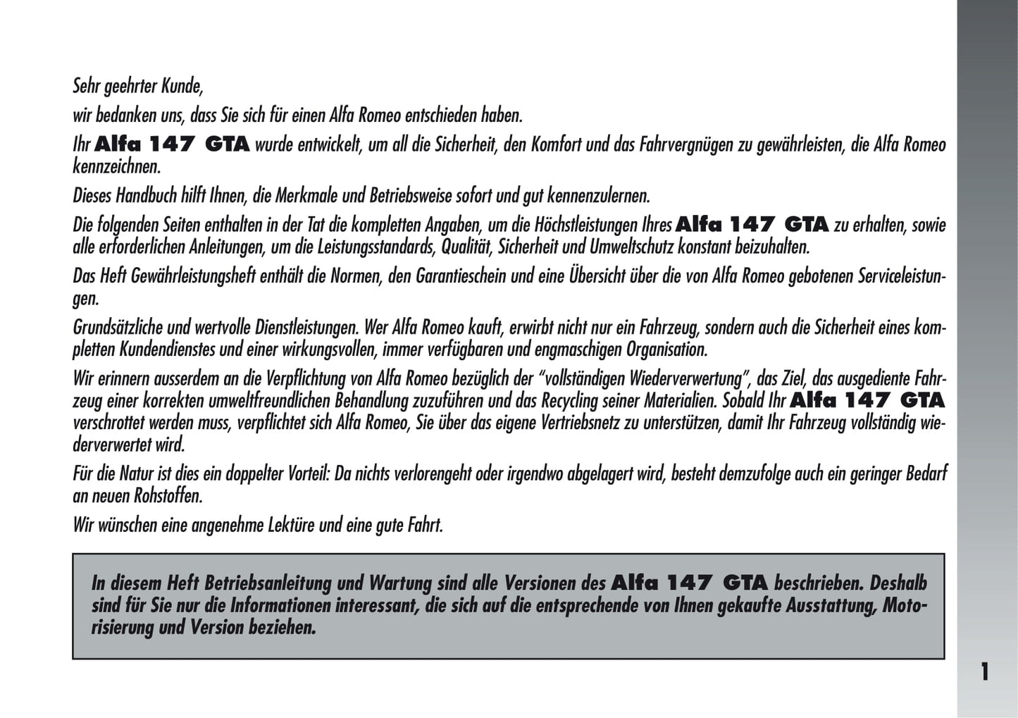 2005-2011 Alfa Romeo 147 GTA Owner's Manual | German