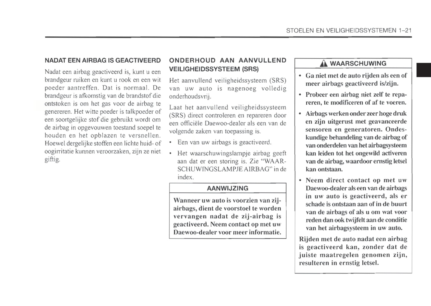 1999-2003 Daewoo Nubira Gebruikershandleiding | Nederlands