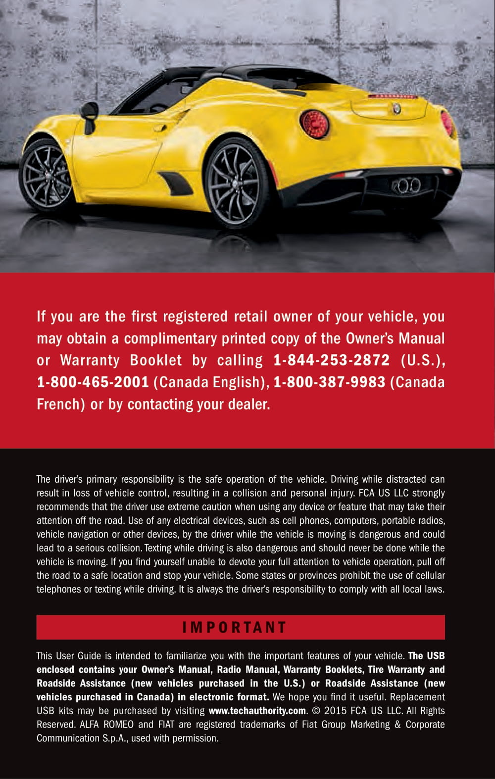 2015 Alfa Romeo 4C Spider Gebruikershandleiding | Engels