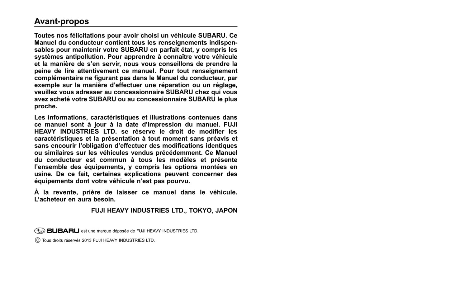 2014 Subaru Impreza WRX/Impreza WRX STI Owner's Manual | French