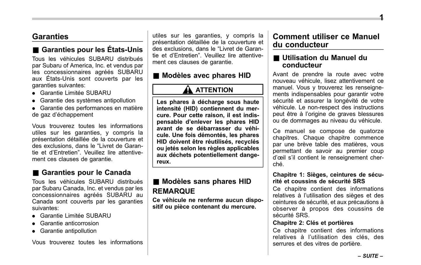 2014 Subaru Impreza WRX/Impreza WRX STI Owner's Manual | French