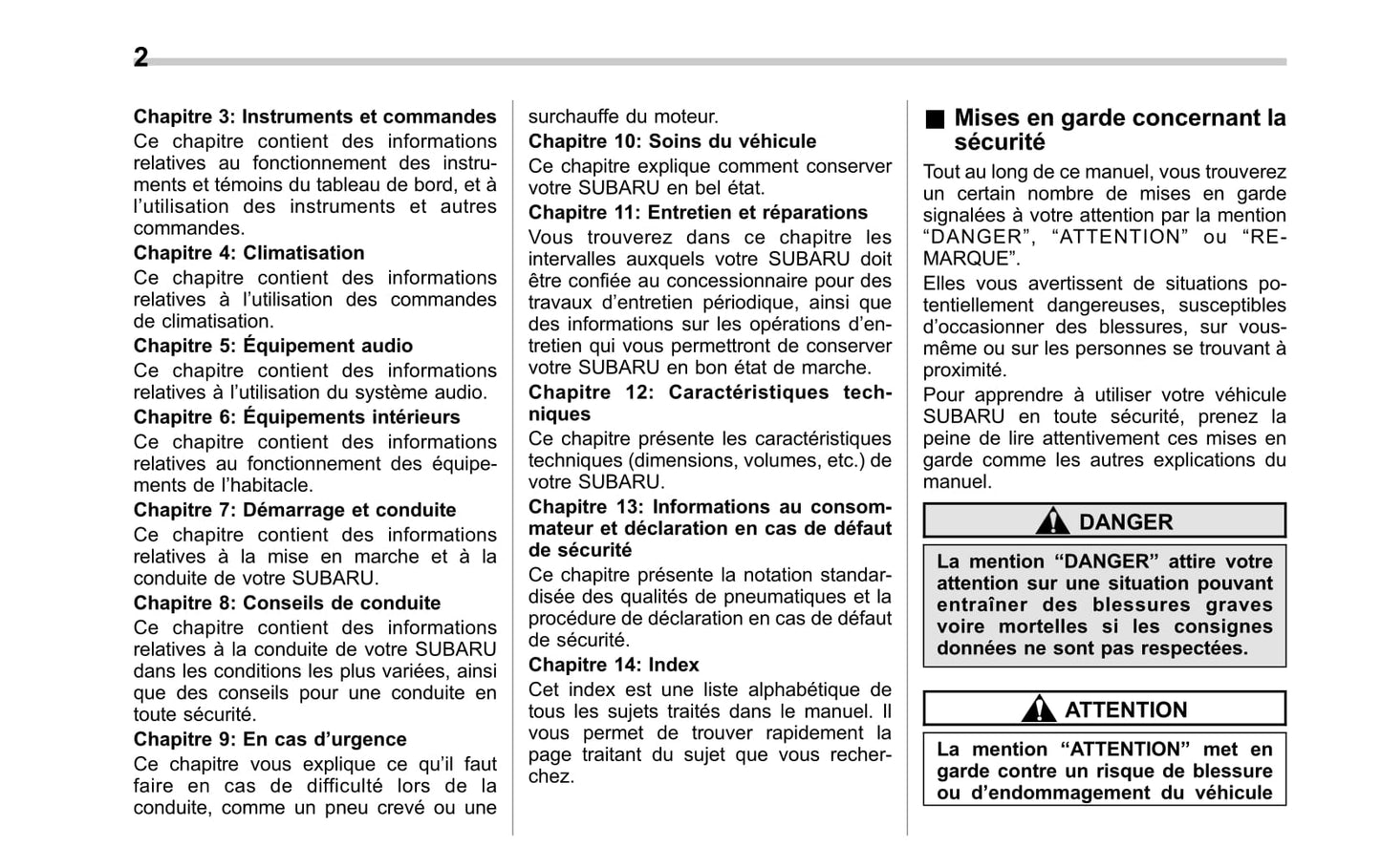 2014 Subaru Impreza WRX/Impreza WRX STI Owner's Manual | French