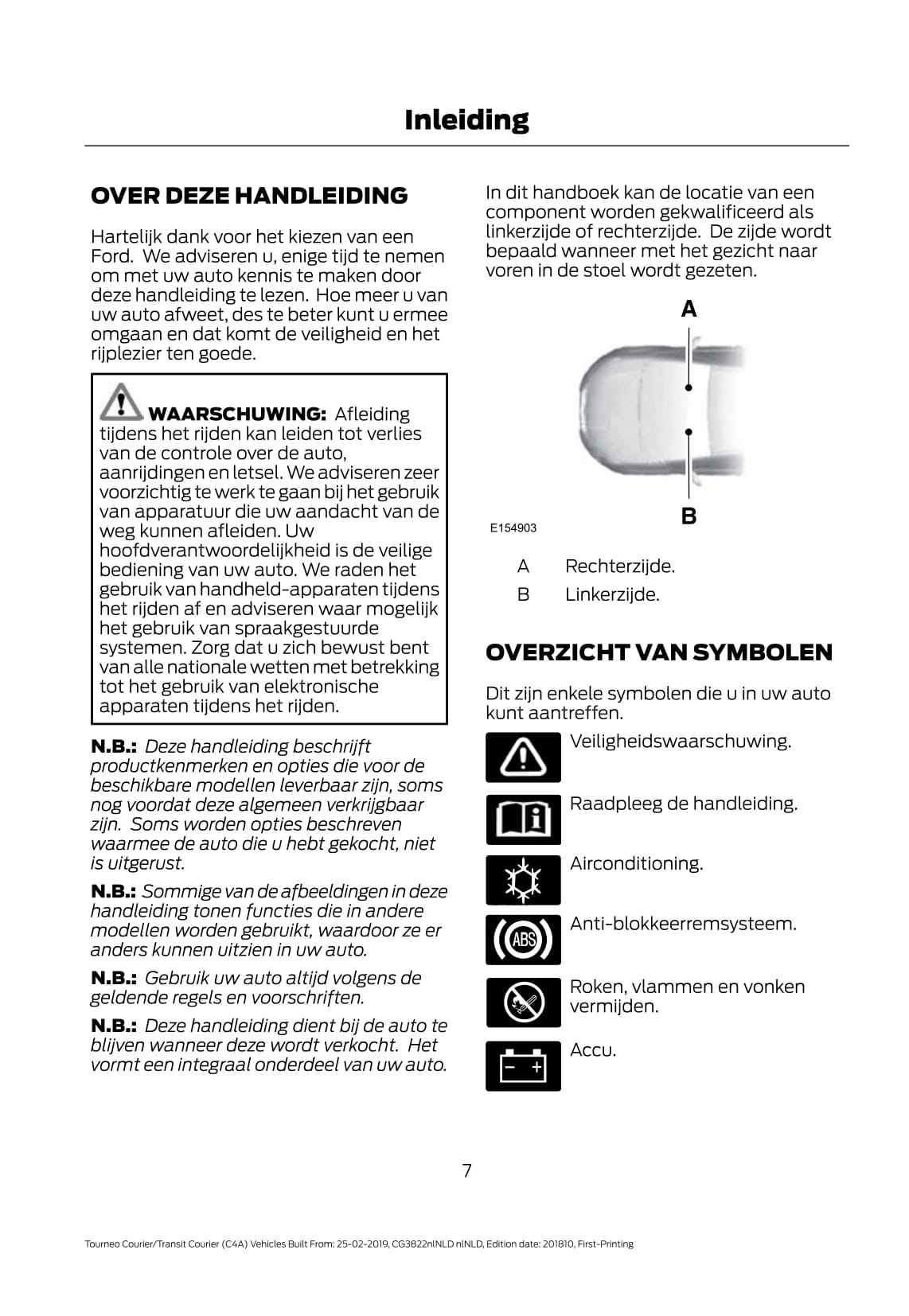 2019-2020 Ford Tourneo Courier/Transit Courier Owner's Manual | Dutch