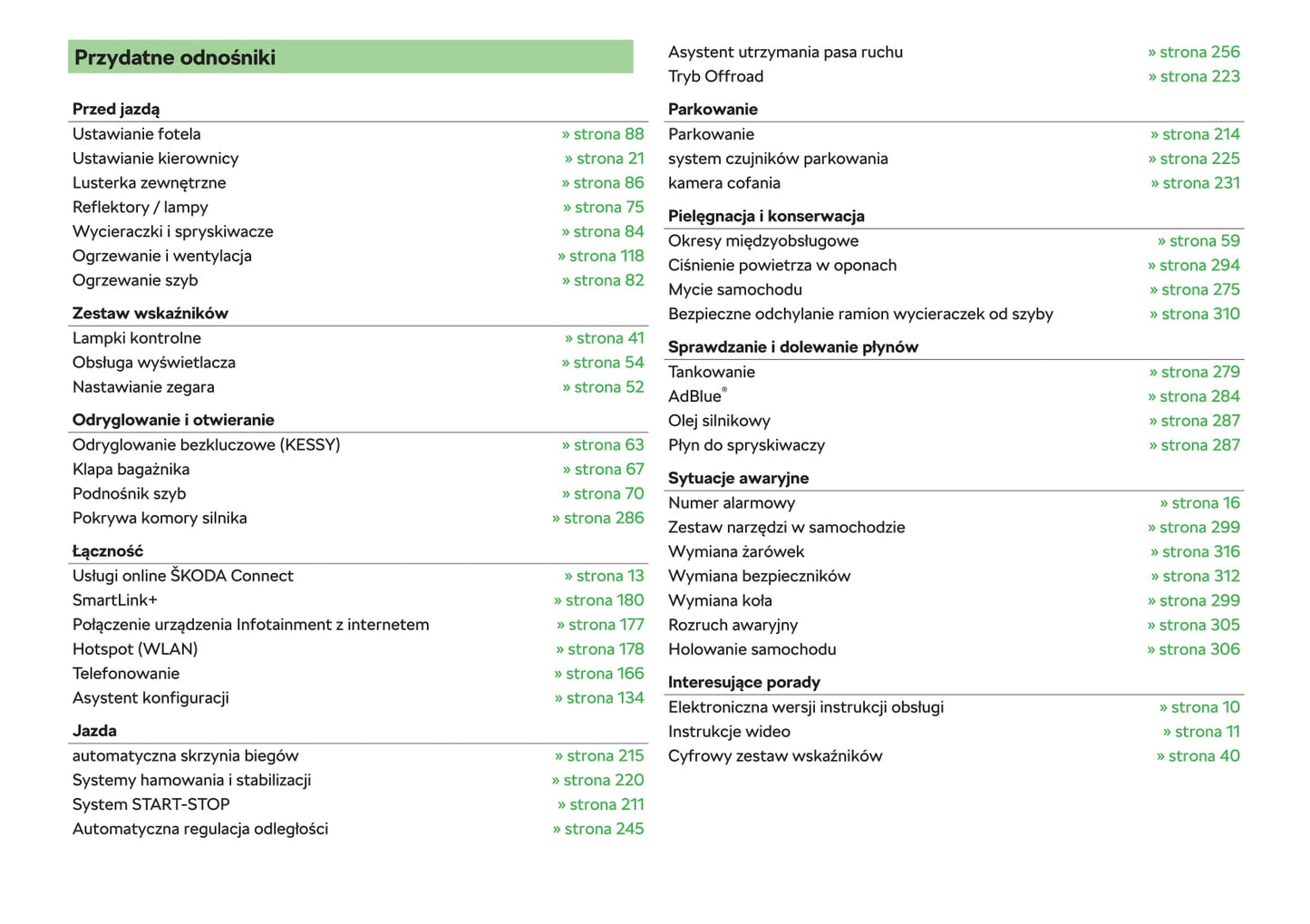 2018-2019 Skoda Octavia Owner's Manual | Polish