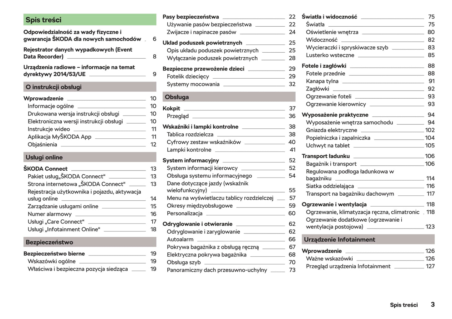2018-2019 Skoda Octavia Owner's Manual | Polish