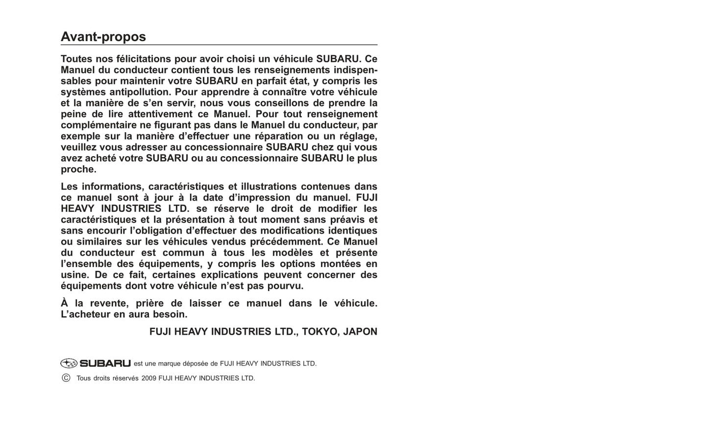 2010 Subaru Forester Gebruikershandleiding | Frans