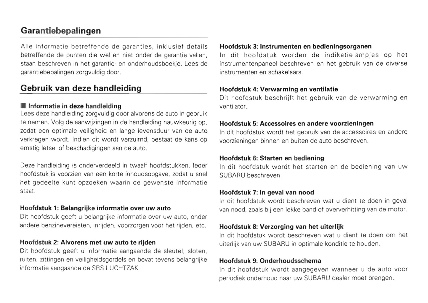 1995 Subaru Vivio Gebruikershandleiding | Nederlands