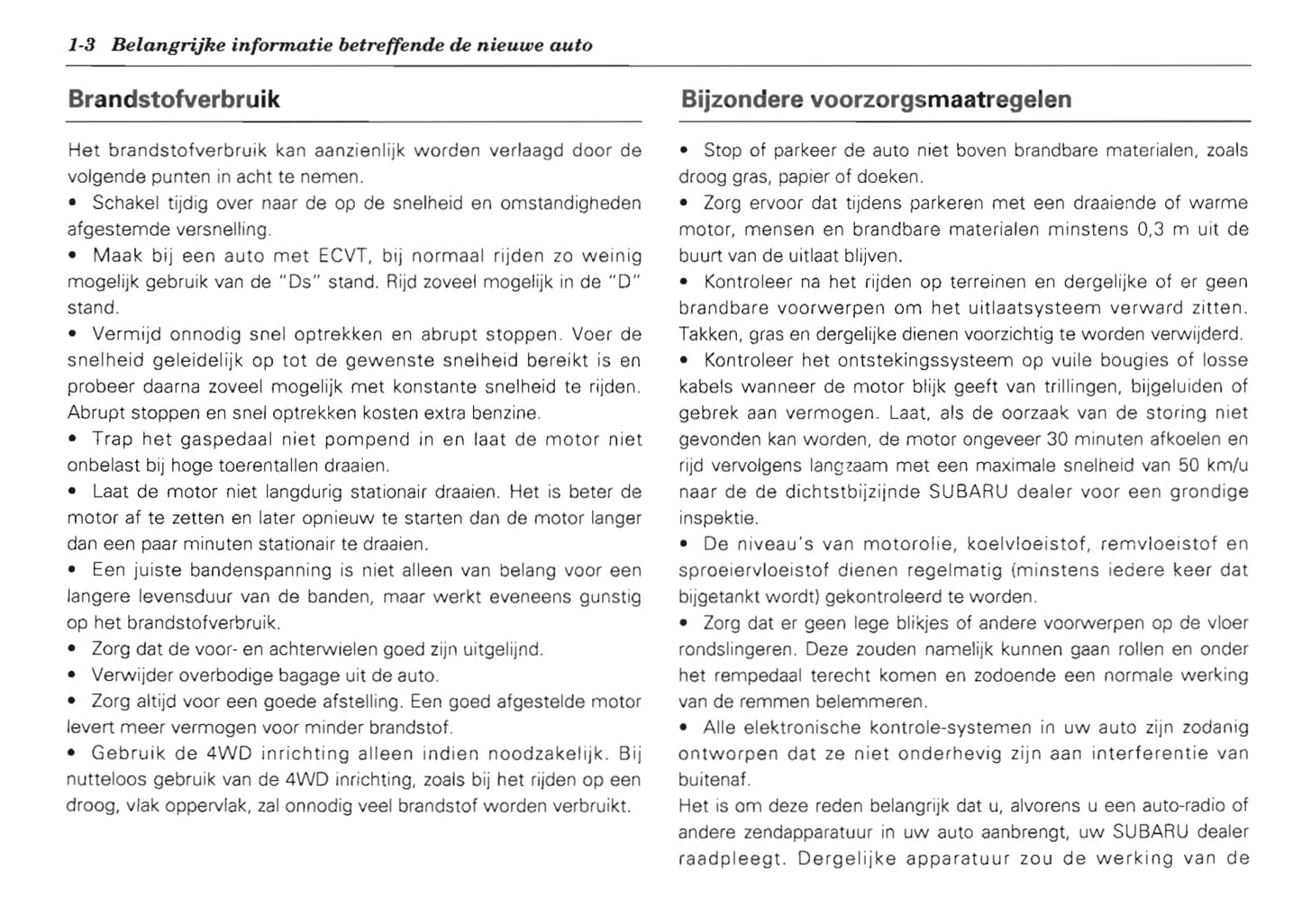 1995 Subaru Vivio Gebruikershandleiding | Nederlands