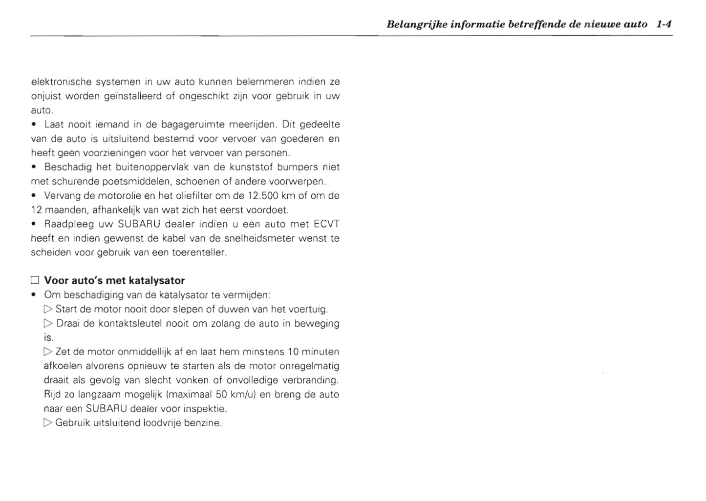 1995 Subaru Vivio Gebruikershandleiding | Nederlands