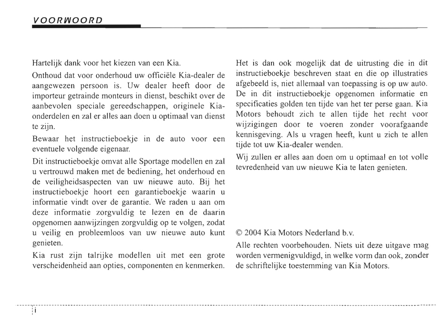 2007-2008 Kia Sportage Owner's Manual | Dutch