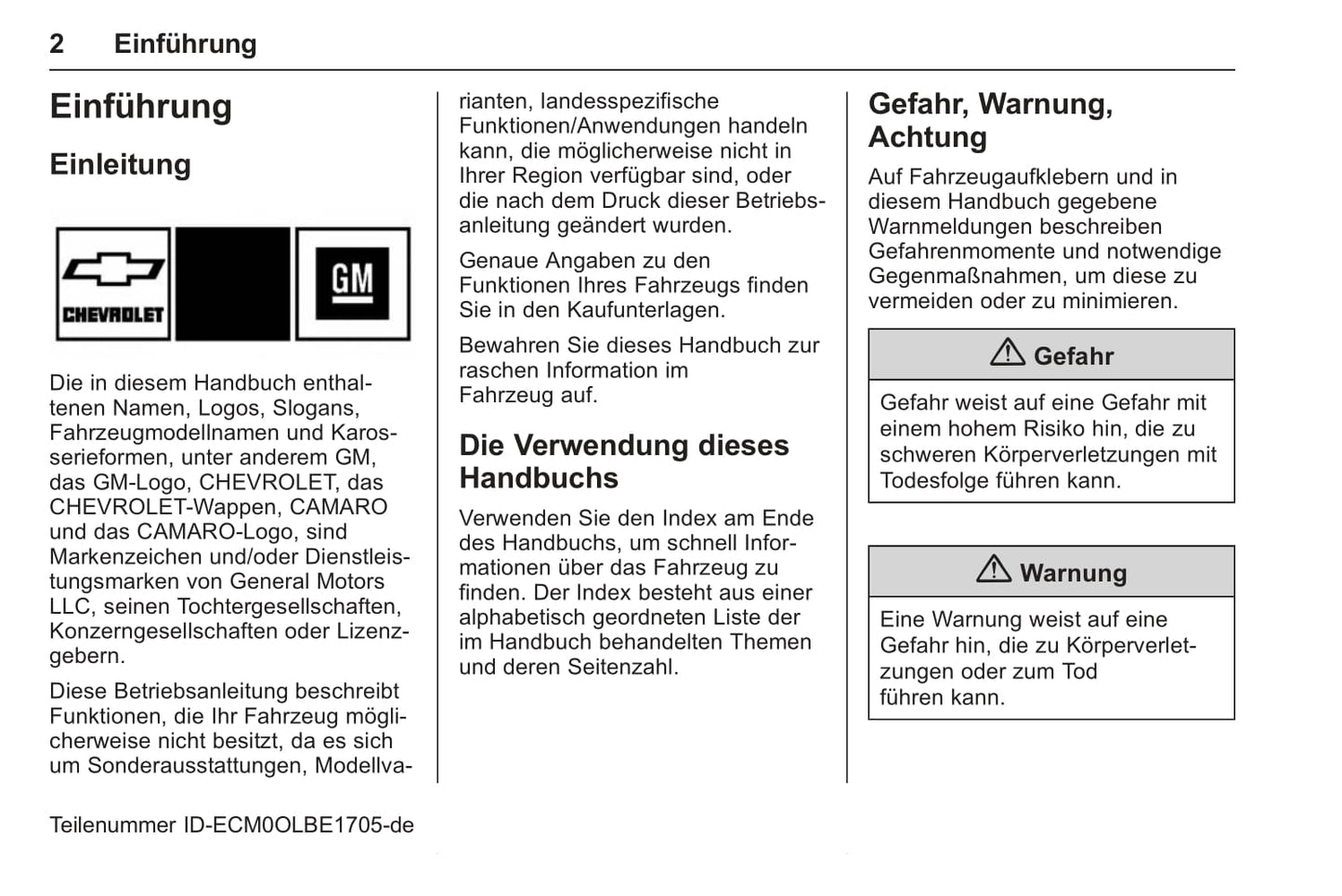 2017-2018 Chevrolet Camaro Owner's Manual | German