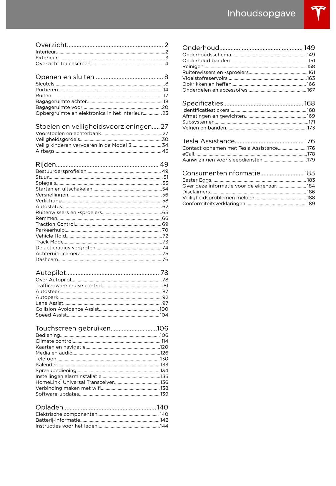 2019 Tesla Model 3 Bedienungsanleitung | Niederländisch