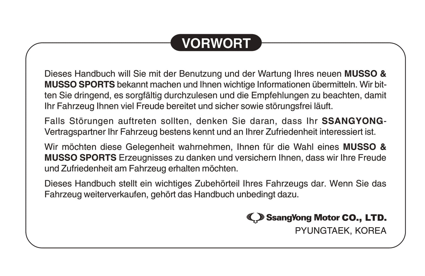 1998-2005 SsangYong Musso Owner's Manual | German