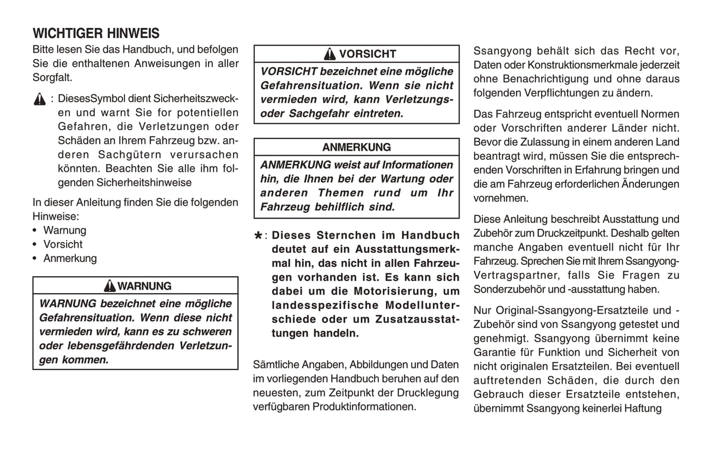 1998-2005 SsangYong Musso Owner's Manual | German