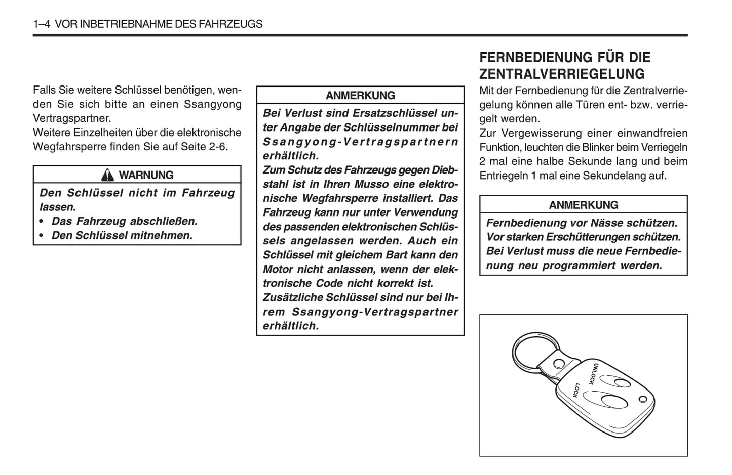 1998-2005 SsangYong Musso Owner's Manual | German