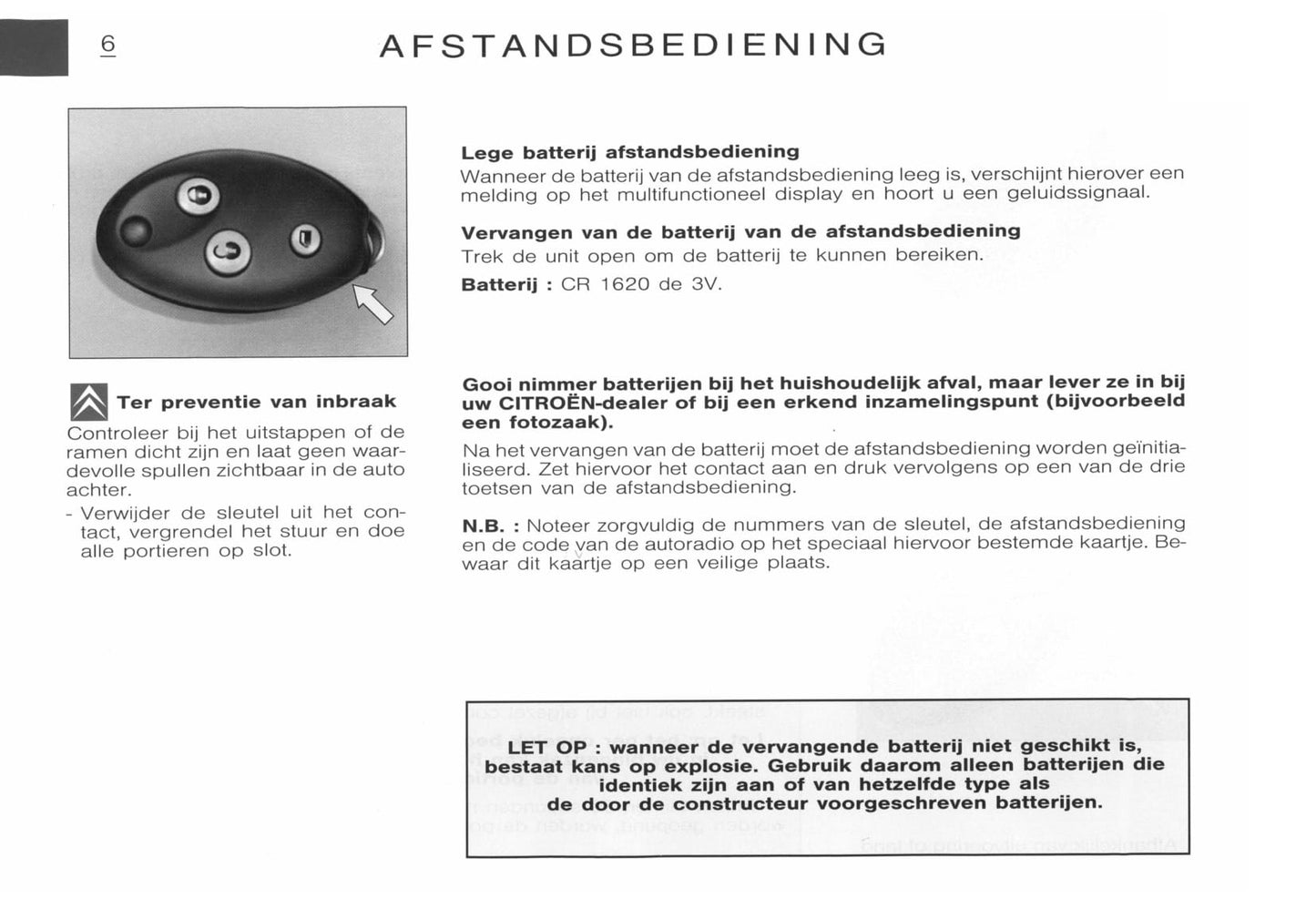 2001-2002 Citroën C5 Owner's Manual | Dutch