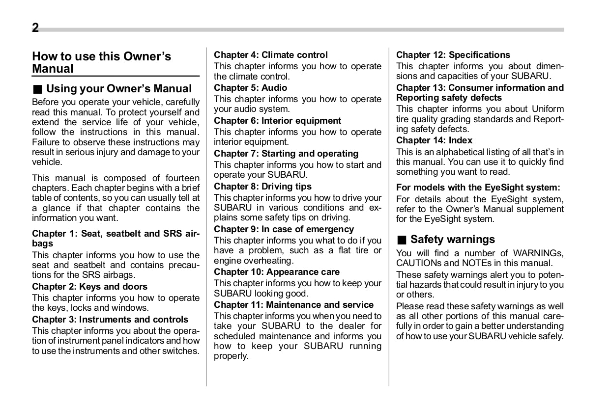 2018 Subaru WRX Gebruikershandleiding | Engels