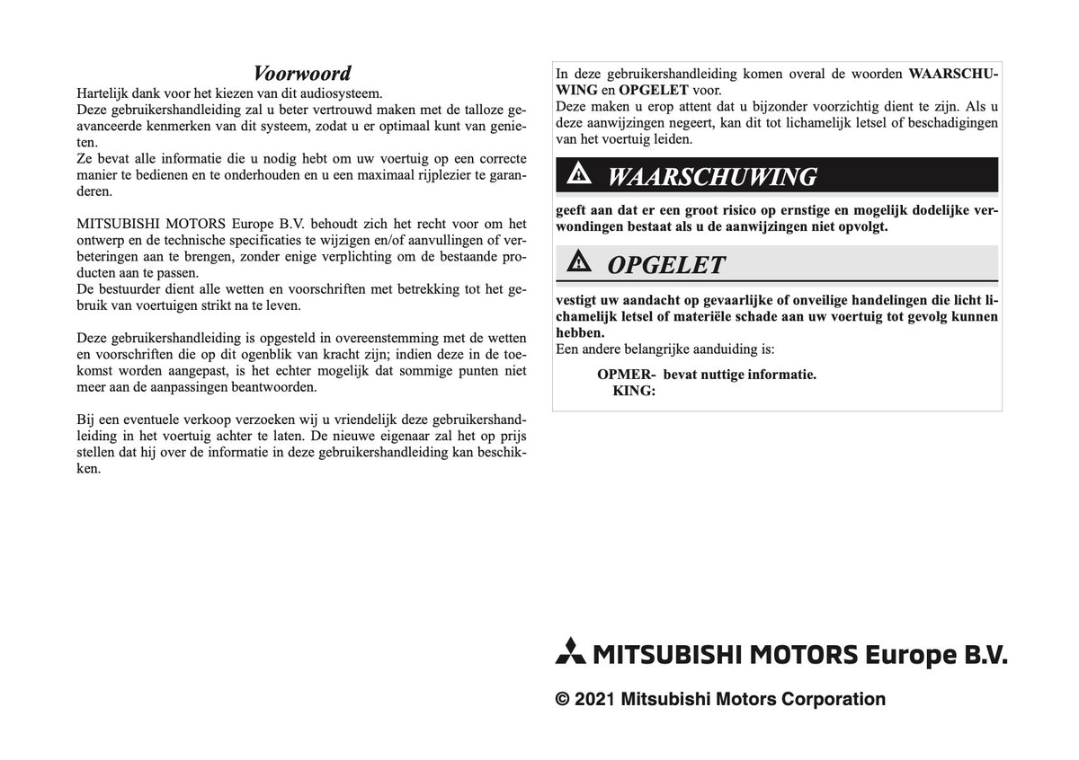 2021 Mitsubishi Eclipse Cross PHEV Smartphone Link Display Audio Infotainment Manual | Dutch