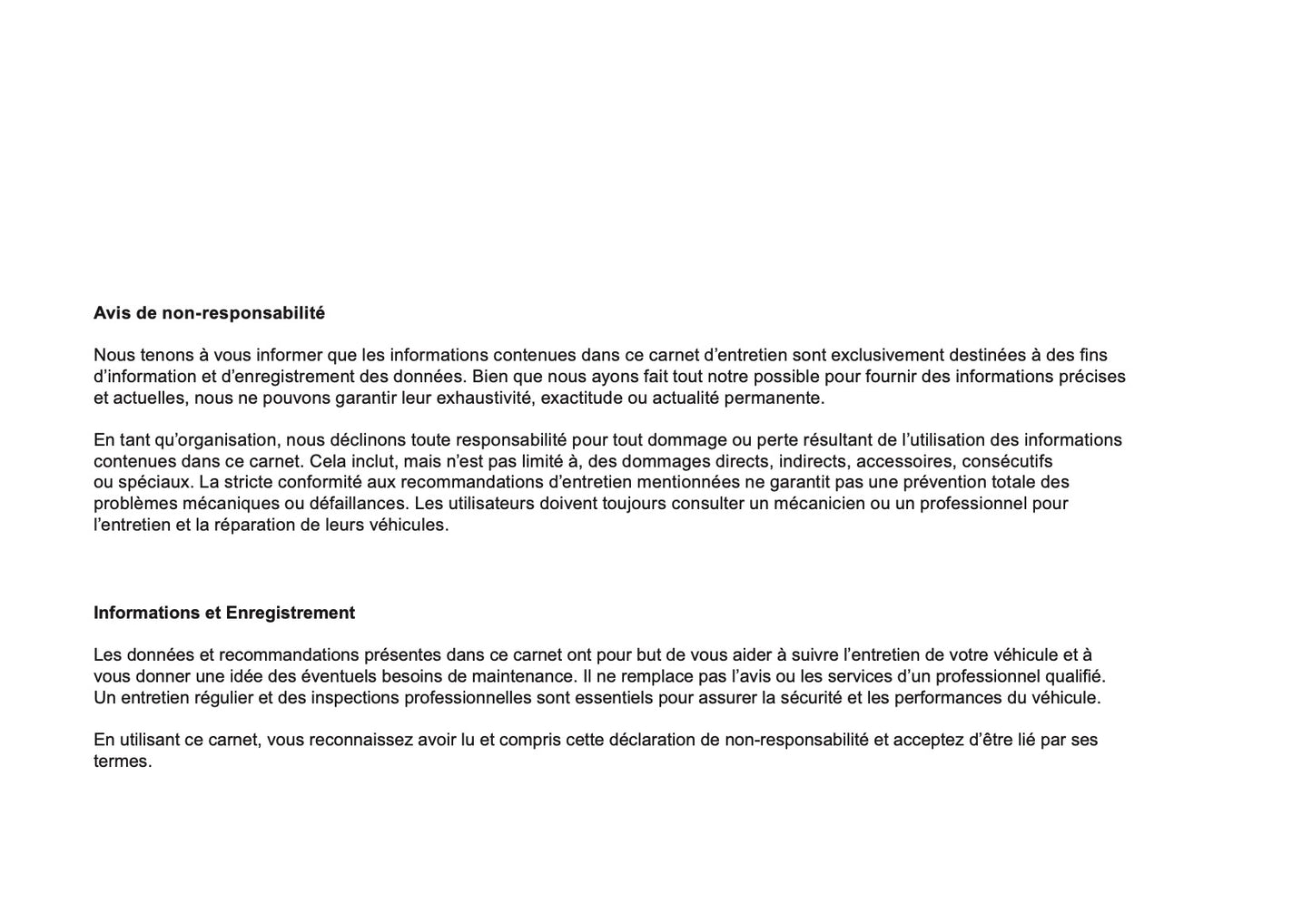 Mazda Maintenance Book | French