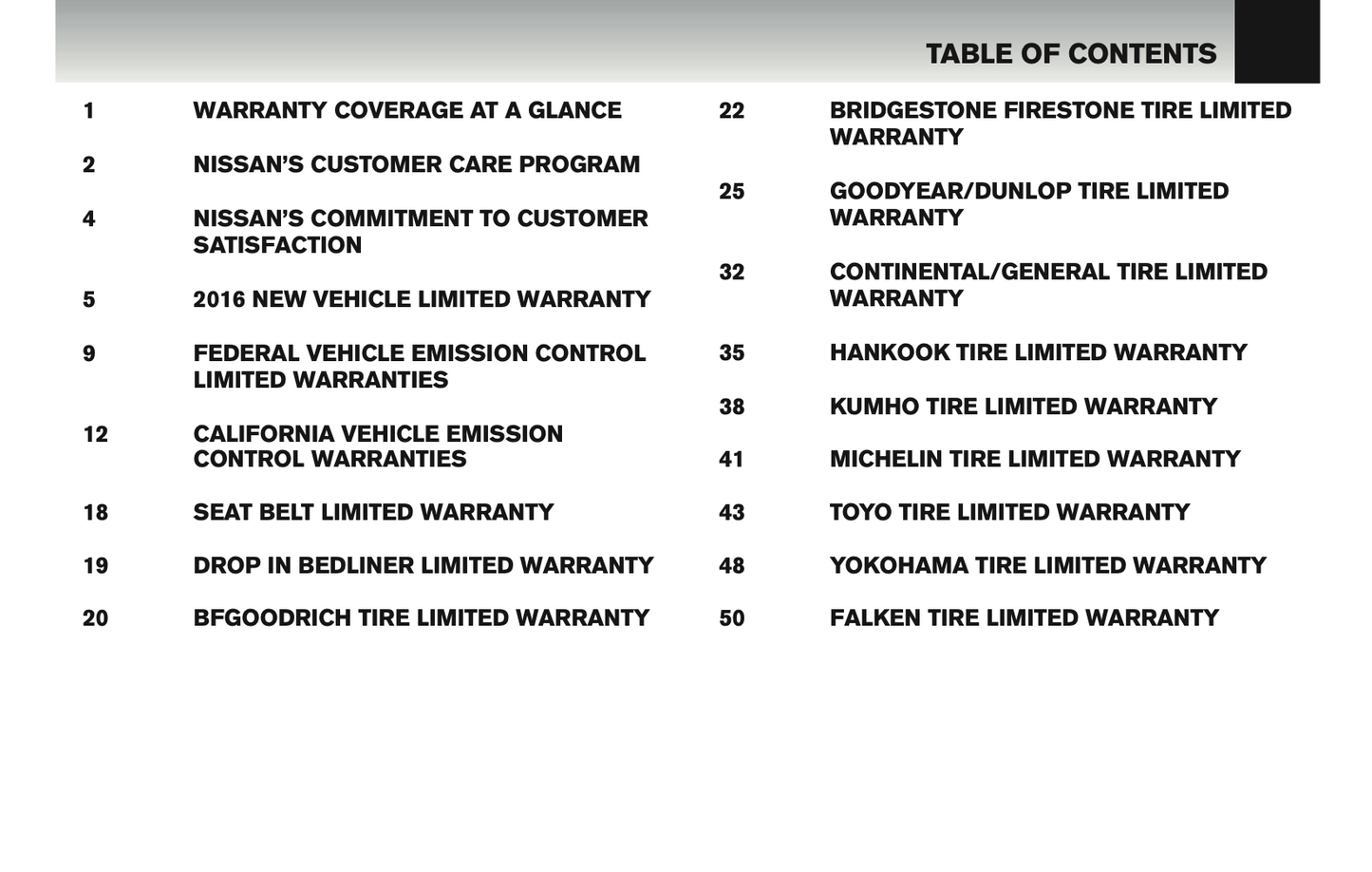 2016 Nissan GT-R Warranty Information Booklet Supplement Manual | English