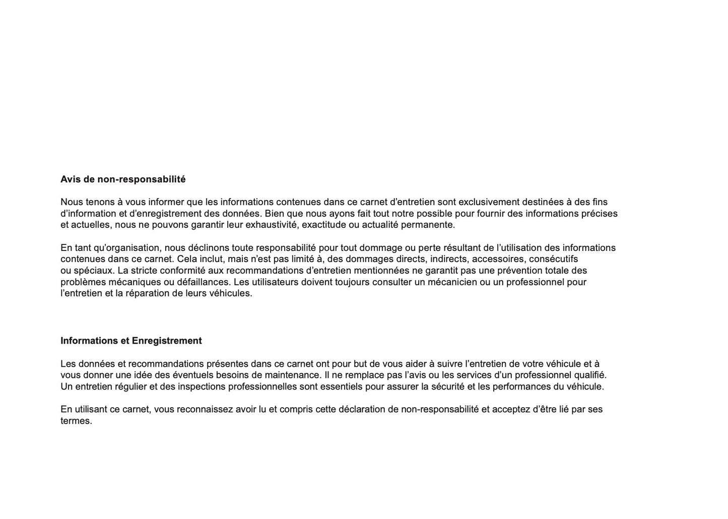 Nissan Maintenance Book | French