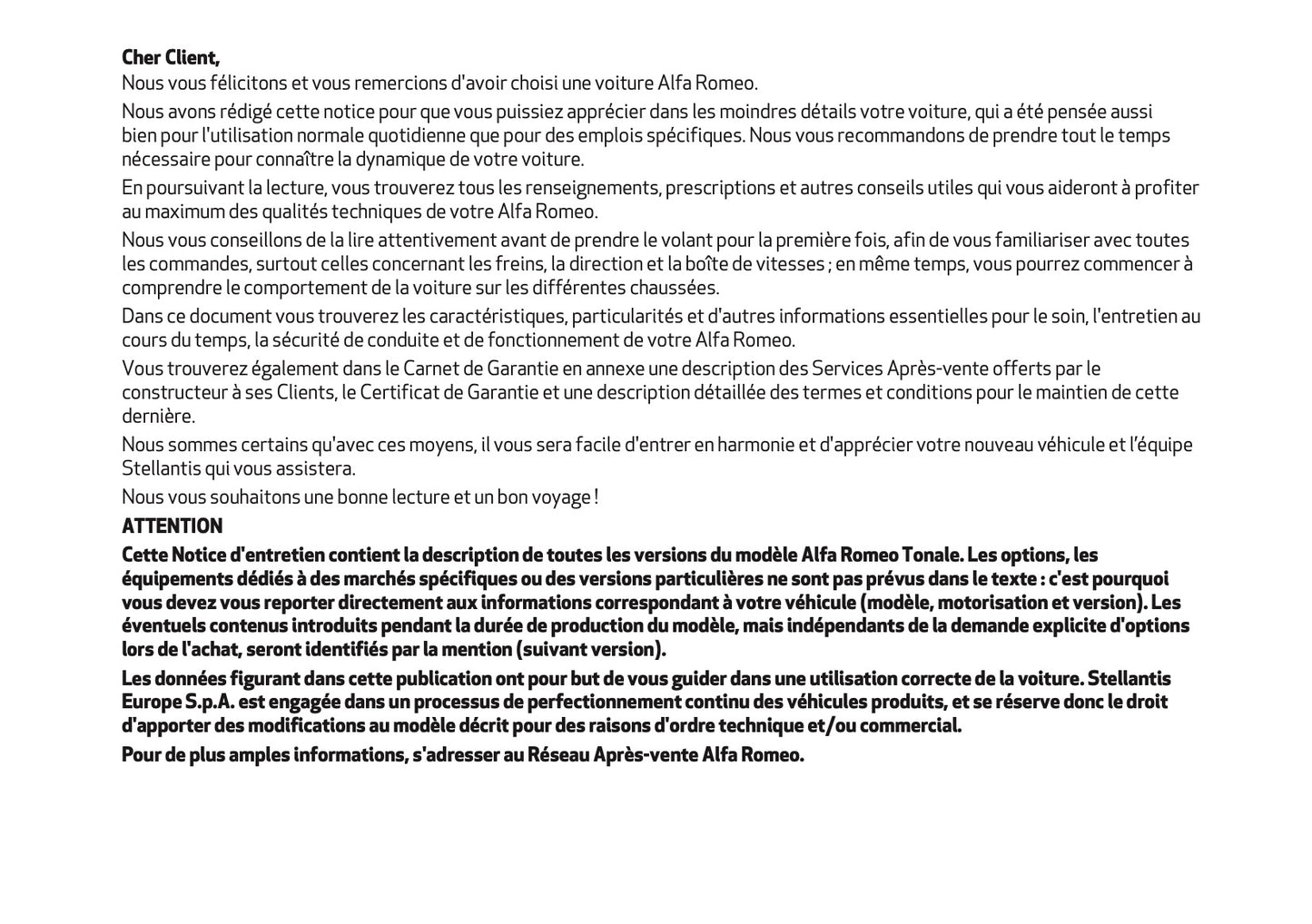 2024-2025 Alfa Romeo Tonale Owner's Manual | French